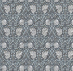 Smoke Blue Damask Wallpaper : Silver Arts and Crafts Floral Mural - View 2