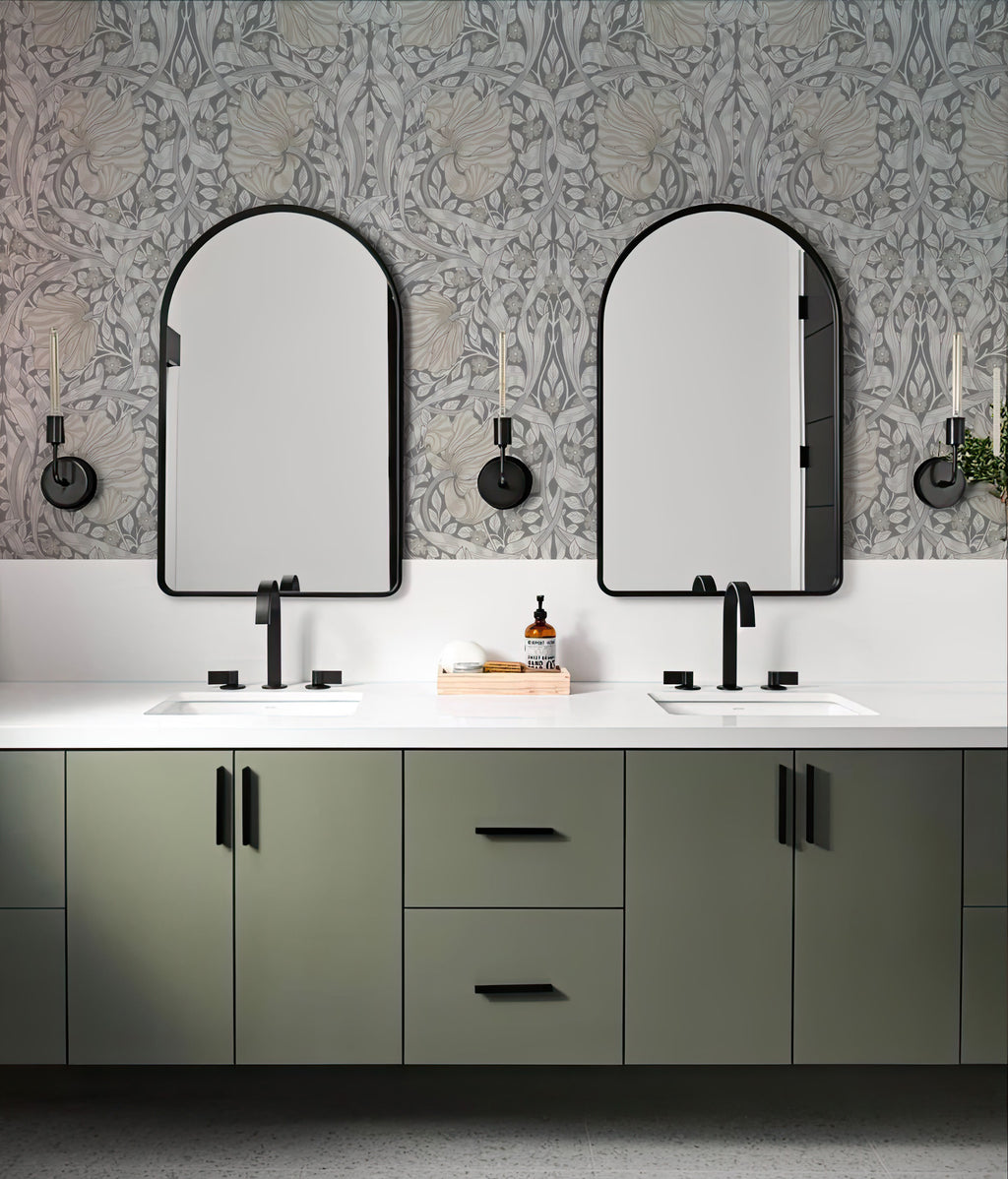 Pale Blue Victorian Damask Wallpaper : Classic Grey Scroll Mural - View 5