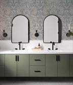 Pale Blue Victorian Damask Wallpaper : Classic Grey Scroll Mural - View 5
