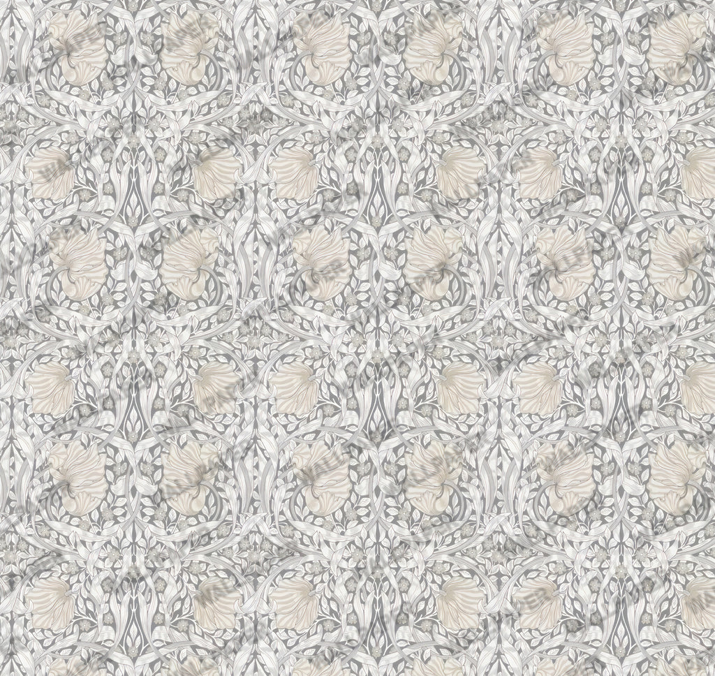 Pale Blue Victorian Damask Wallpaper : Classic Grey Scroll Mural - View 2