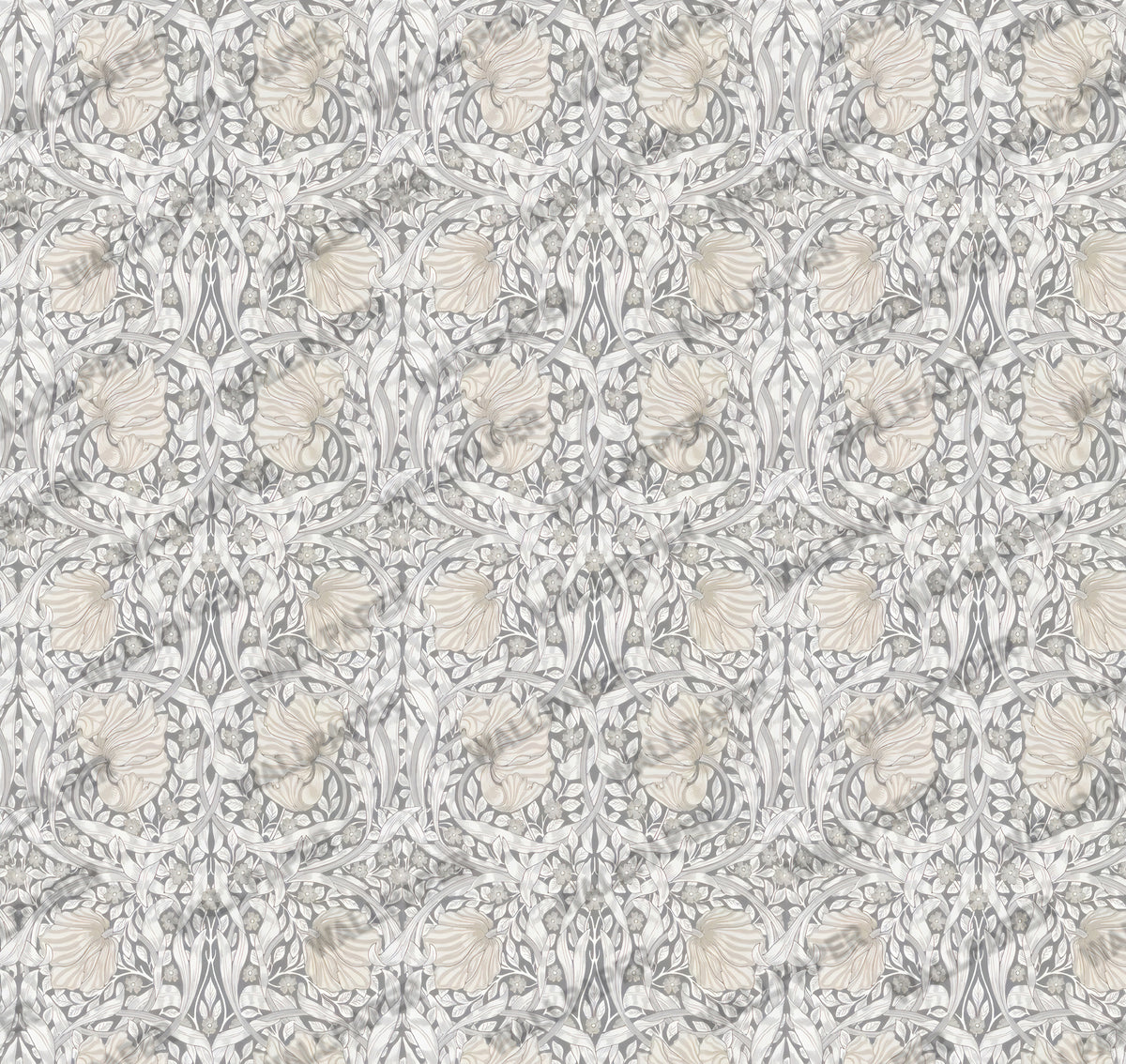 Pale Blue Victorian Damask Wallpaper : Classic Grey Scroll Mural - View 2