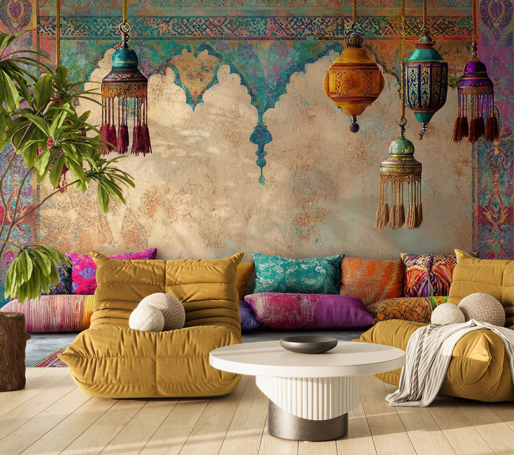 Moroccan Lantern Wallpaper : Ethnic Arch and Tassel Wall Mural