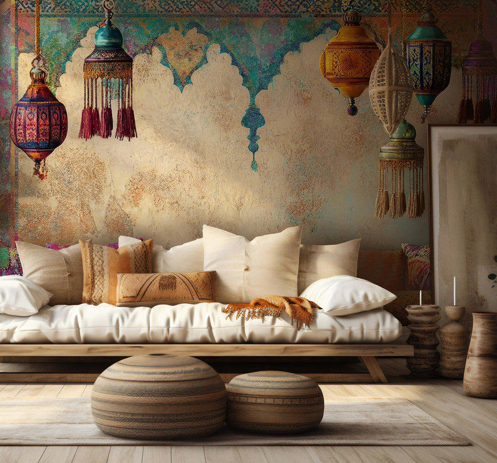 Moroccan Lantern Wallpaper : Ethnic Arch and Tassel Wall Mural - View 3