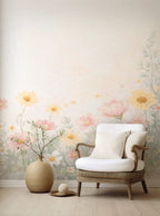 Soft Flower Meadow Wallpaper : Pale Watercolour Floral Wall Mural