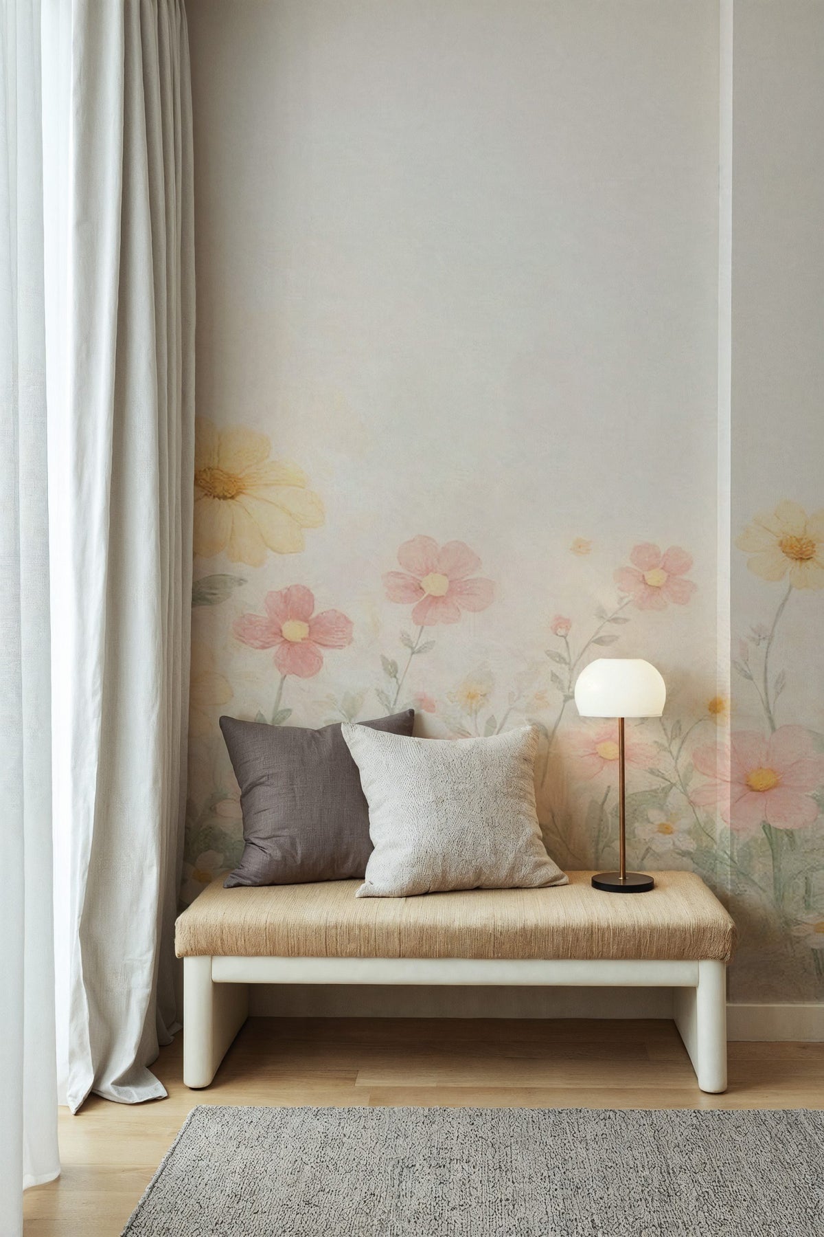 Soft Flower Meadow Wallpaper : Pale Watercolour Floral Wall Mural - View 5