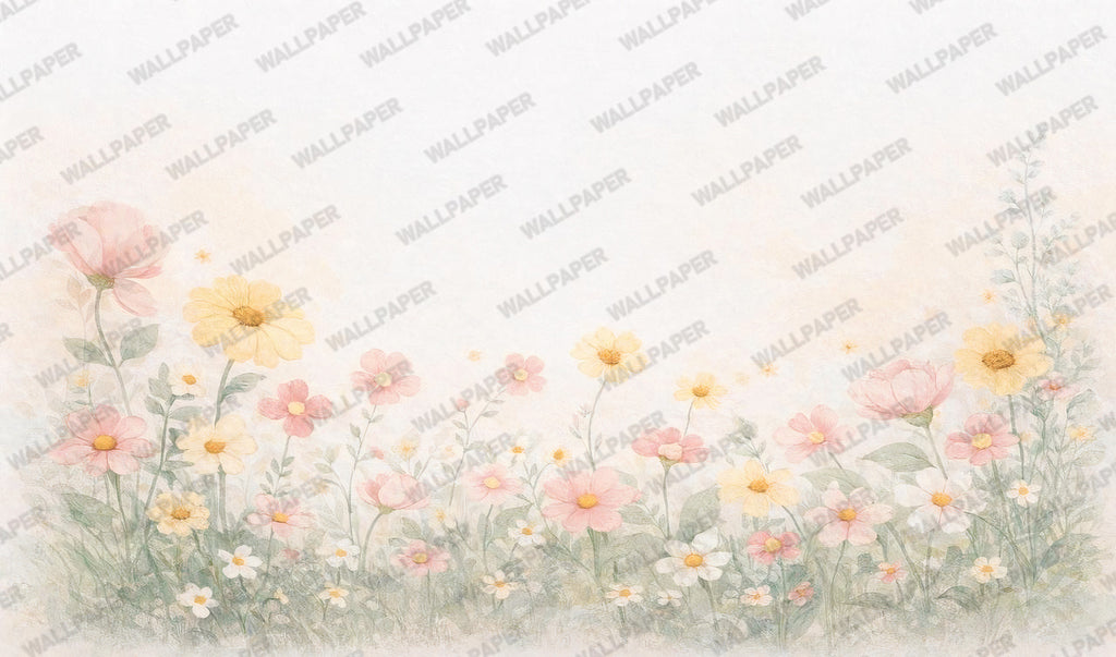 Soft Flower Meadow Wallpaper : Pale Watercolour Floral Wall Mural - View 2
