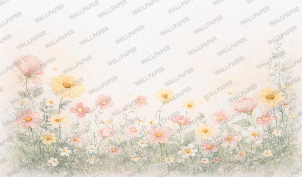 Soft Flower Meadow Wallpaper : Pale Watercolour Floral Wall Mural - View 2