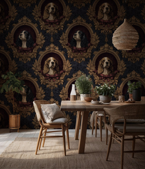 Dog Portrait Wallpaper : Navy and Gilt Frame Classic Wall Mural