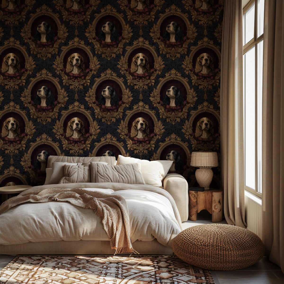 Dog Portrait Wallpaper : Navy and Gilt Frame Classic Wall Mural - View 5