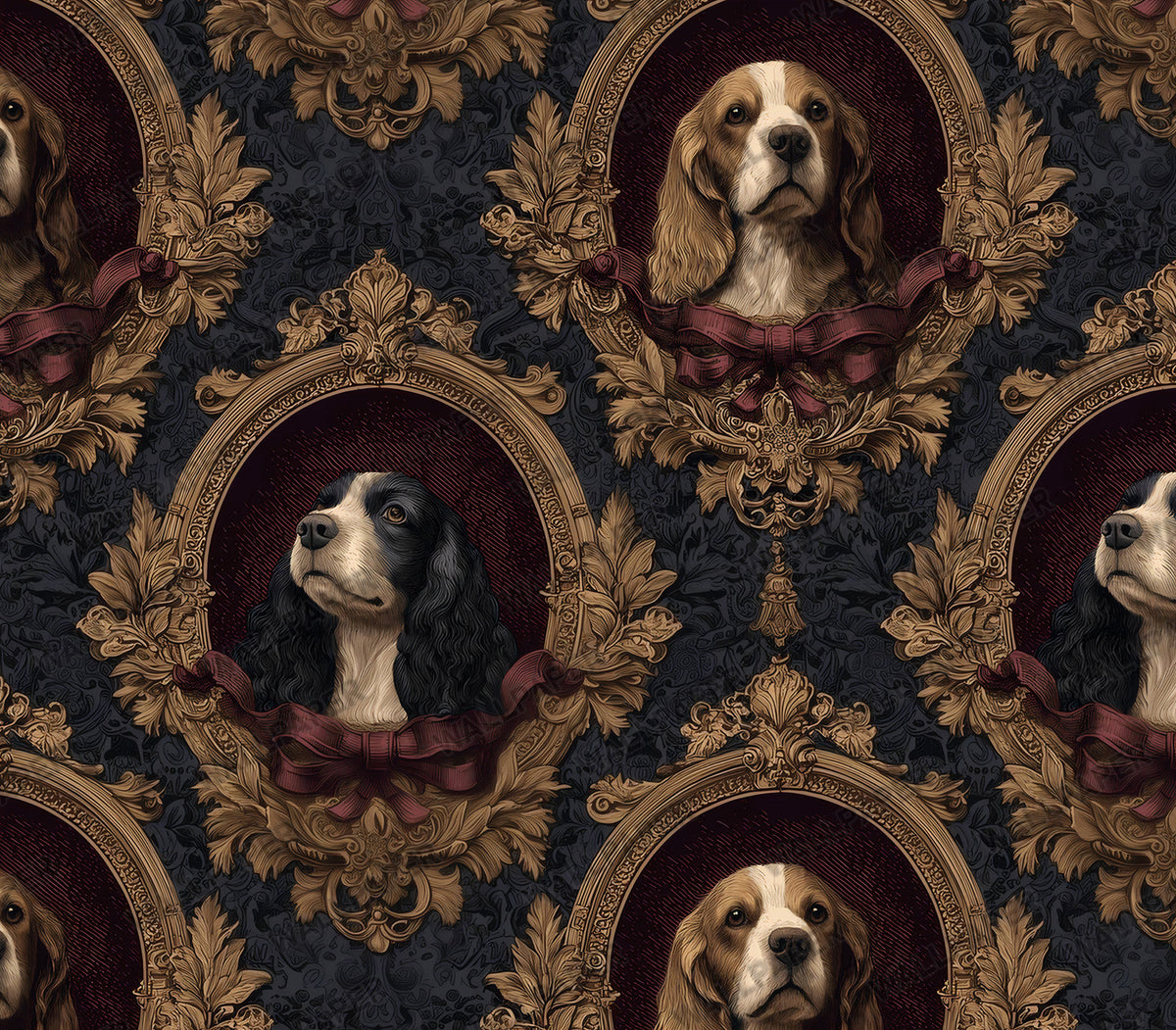 Dog Portrait Wallpaper : Navy and Gilt Frame Classic Wall Mural - View 2