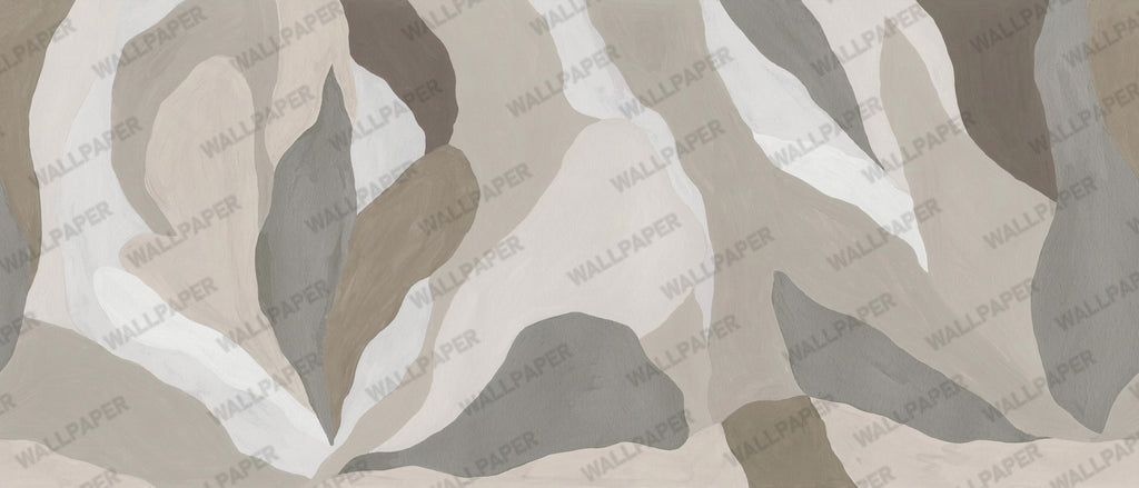 Organic Shapes Wallpaper : Modern Grey Leaf Form Wall Mural - View 2