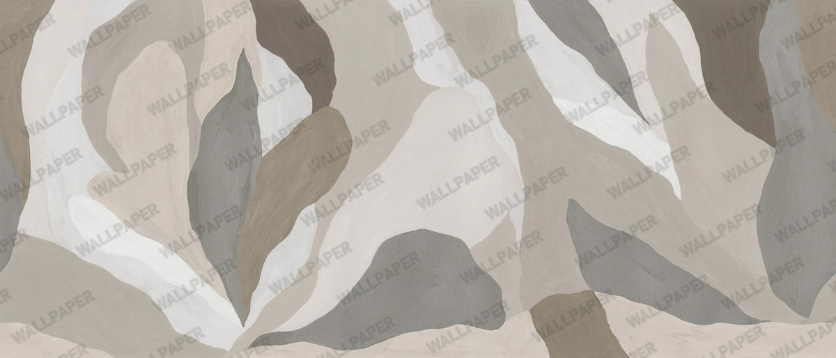 Organic Shapes Wallpaper : Modern Grey Leaf Form Wall Mural - View 2