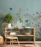 Pale Blue Magnolia Wallpaper : Botanical Border Butterfly Wall Mural - View 3