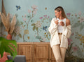 Pale Blue Magnolia Wallpaper : Botanical Border Butterfly Wall Mural