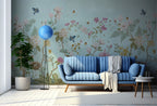 Pale Blue Magnolia Wallpaper : Botanical Border Butterfly Wall Mural - View 4