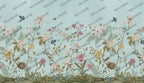 Pale Blue Magnolia Wallpaper : Botanical Border Butterfly Wall Mural - View 2