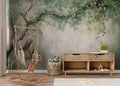 Sage Overhanging Tree Wallpaper : Soft Plaster Branch Wall Mural