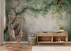 Sage Overhanging Tree Wallpaper : Soft Plaster Branch Wall Mural