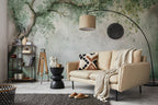 Sage Overhanging Tree Wallpaper : Soft Plaster Branch Wall Mural - View 2