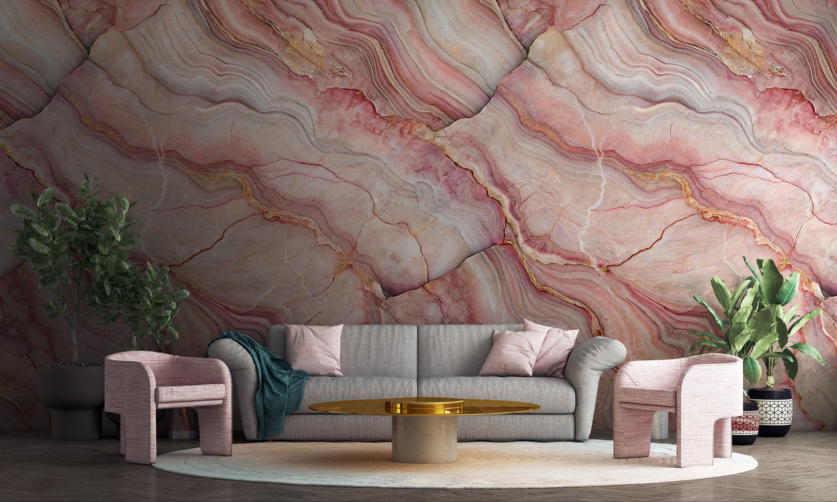 Pink Marble Wallpaper : Blush Agate Stone Wall Mural - View 4