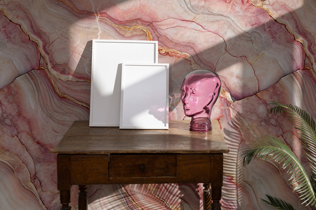 Pink Marble Wallpaper : Blush Agate Stone Wall Mural - View 5