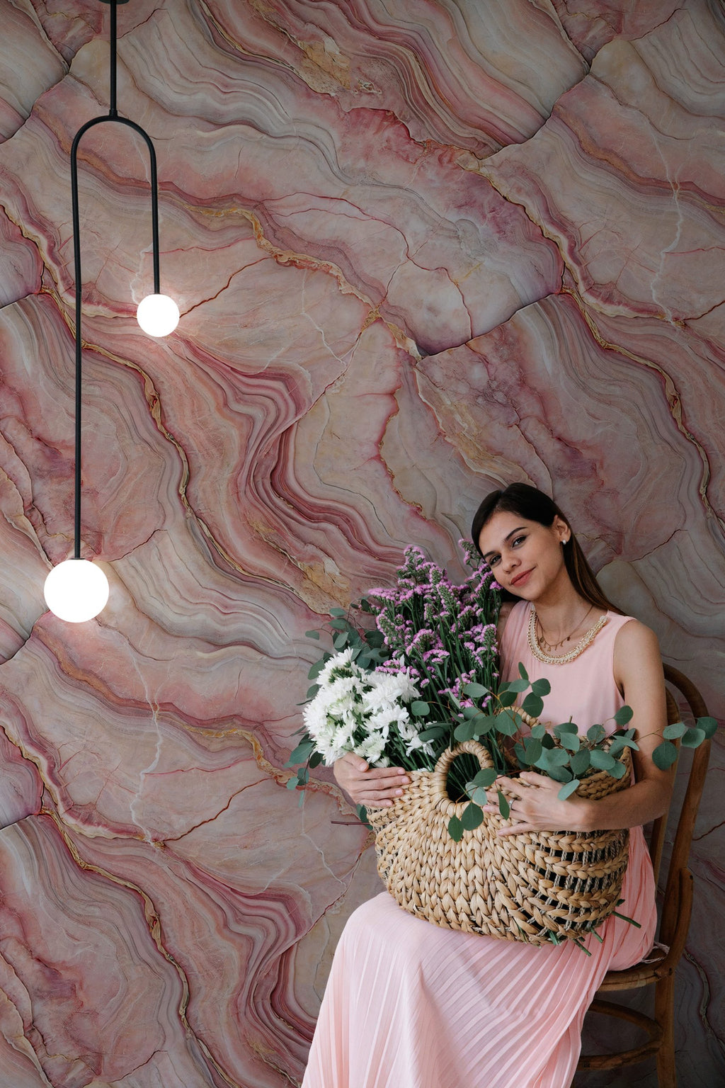 Pink Marble Wallpaper : Blush Agate Stone Wall Mural - View 2