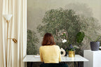 Green Leafy Tree Wallpaper : Soft Plaster Forest Wall Mural - View 2