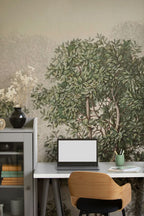 Green Leafy Tree Wallpaper : Soft Plaster Forest Wall Mural - View 4