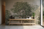 Green Leafy Tree Wallpaper : Soft Plaster Forest Wall Mural