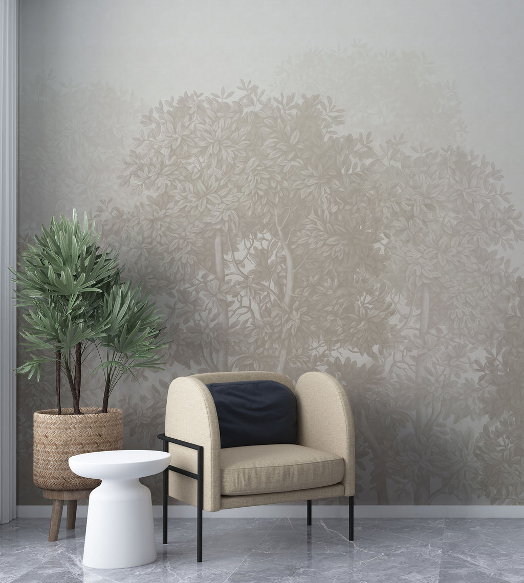 Minimal Tonal Tree Wallpaper : Sage Leaf Silhouette Wall Mural - View 4