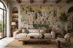Cream Toile Scenic Wallpaper : Vintage Pastoral Figure Wall Mural