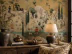 Cream Toile Scenic Wallpaper : Vintage Pastoral Figure Wall Mural - View 3