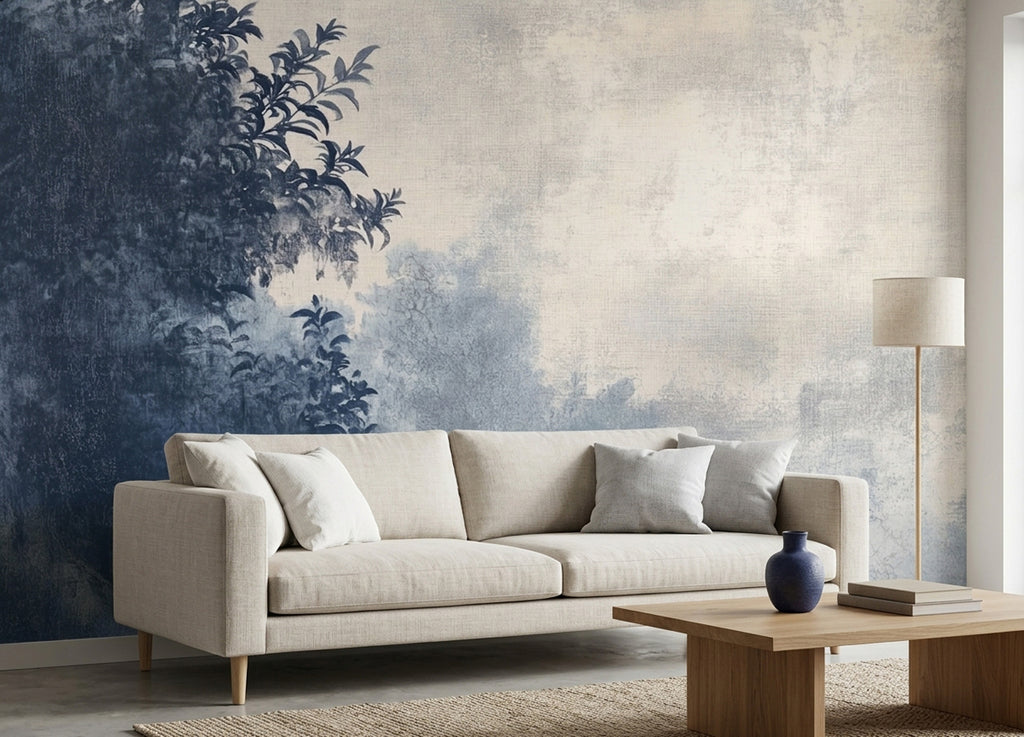 Indigo Ombre Tree Wallpaper : Minimalist Navy Branch Wall Mural - View 4