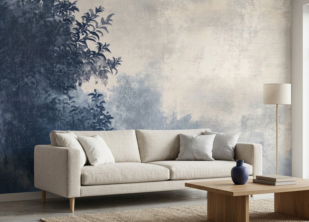 Indigo Ombre Tree Wallpaper : Minimalist Navy Branch Wall Mural - View 4