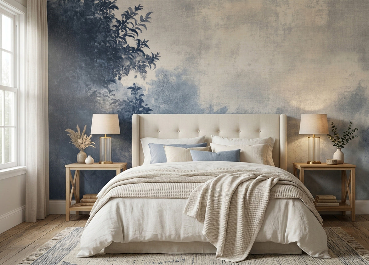 Indigo Ombre Tree Wallpaper : Minimalist Navy Branch Wall Mural - View 5