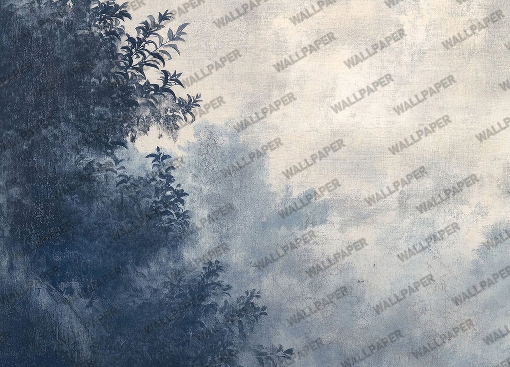 Indigo Ombre Tree Wallpaper : Minimalist Navy Branch Wall Mural - View 2
