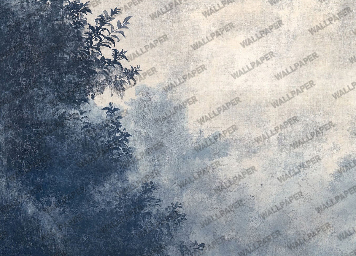 Indigo Ombre Tree Wallpaper : Minimalist Navy Branch Wall Mural - View 2