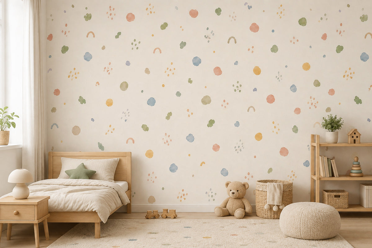 Pastel Confetti Dot Wallpaper : Rainbow Nursery Wall Mural - View 3