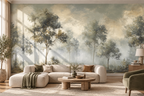 Misty Forest Wallpaper : Watercolour Woodland Scenic Mural - View 5