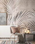 Pale Palm Leaf Shadow Wallpaper : Neutral Botanical Mural