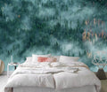 Foggy Pine Forest Wallpaper : Aerial Evergreen Mist Mural