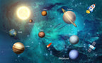 Solar System Wallpaper : Teal Galaxy Planets Kids Mural - flat design