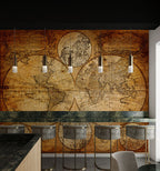 Antique World Map Wallpaper : Sepia Double Hemisphere Mural