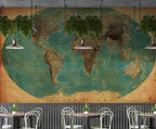 Vintage World Map Wallpaper : Teal Ocean Oval Atlas Mural - View 2