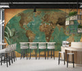 Vintage World Map Wallpaper : Teal Ocean Oval Atlas Mural