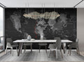 Black World Map Wallpaper : Digital Grey Countries Mural