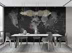Black World Map Wallpaper : Digital Grey Countries Mural
