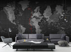 Black World Map Wallpaper : Digital Grey Countries Mural - View 6