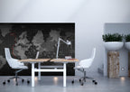 Black World Map Wallpaper : Digital Grey Countries Mural - View 3