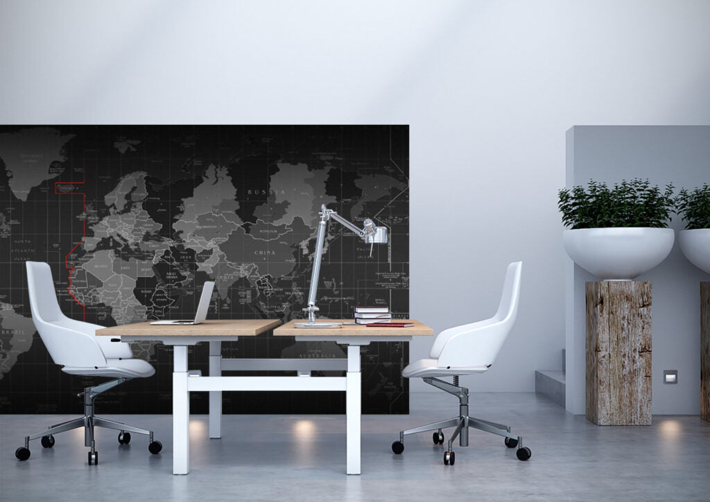 Black World Map Wallpaper : Digital Grey Countries Mural - View 3